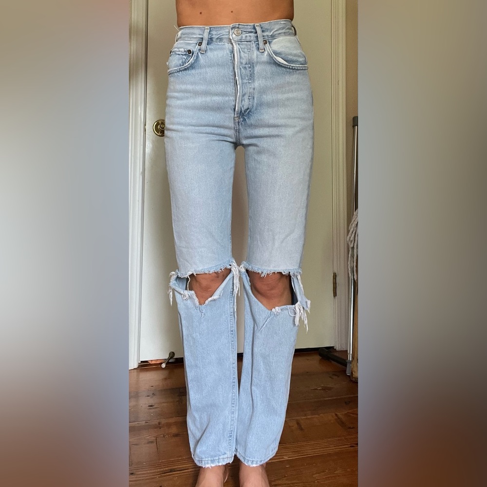 Agolde high rise jeans with rips in knees